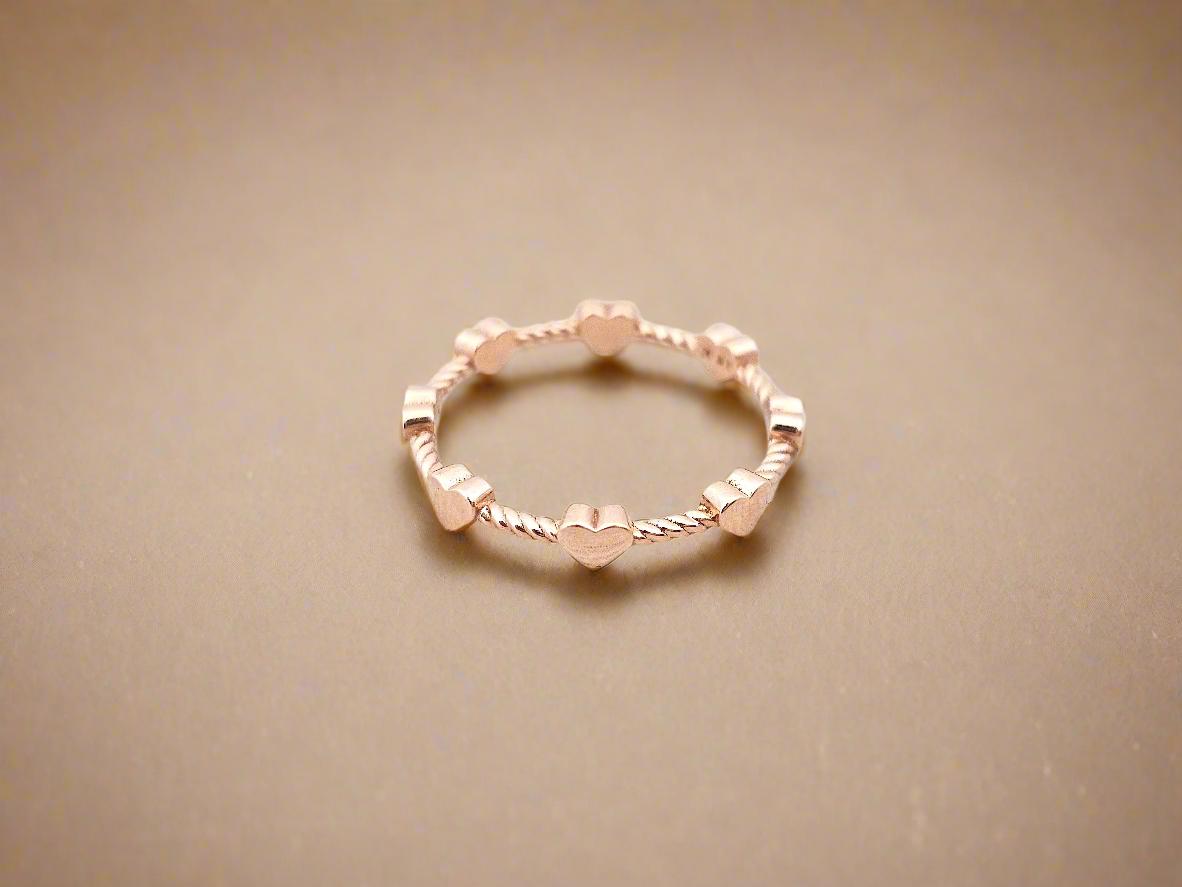 14K Solid Gold Handmade Ring Band with Mini Hearts