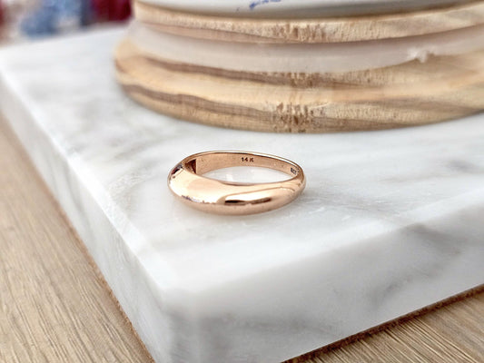 14K Solid Gold Handmade Ring Band Domed Oval Shape