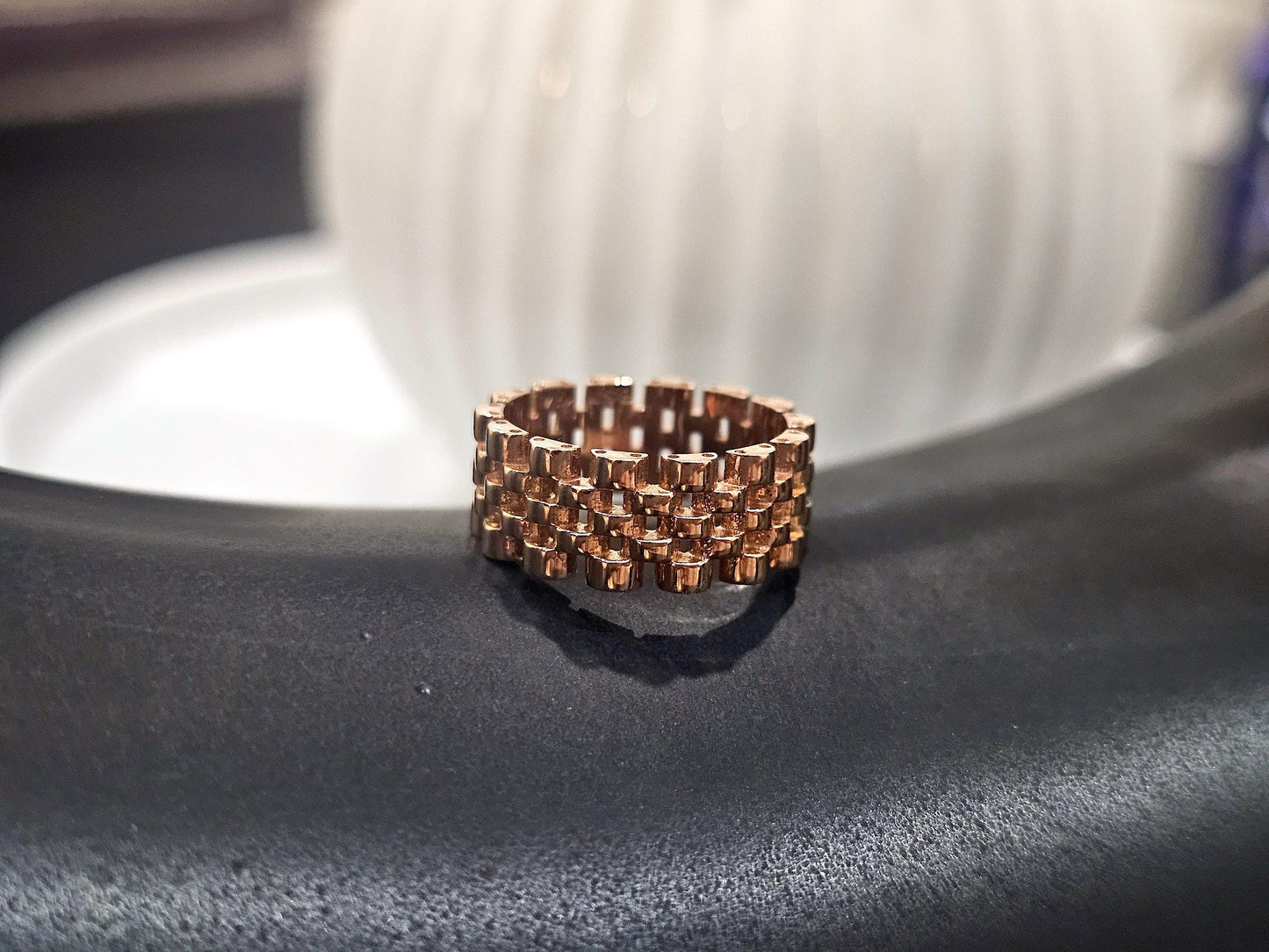 14K Solid Gold Handmade Brick Chain Ring Band