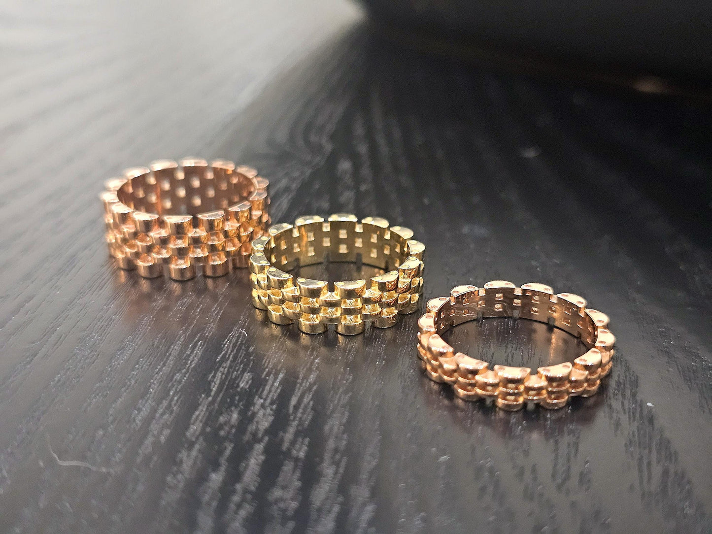 14K Solid Gold Handmade Brick Chain Ring Band