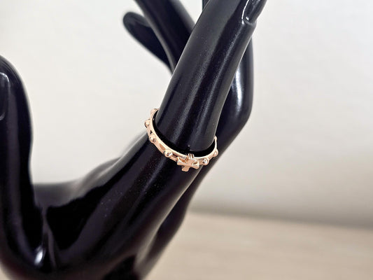 14K Solid Gold Handmade Ring Band with Cross and Dots