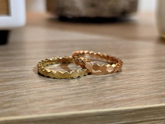 14K Solid Gold Handmade Hexagon Shaped Link Ring Band