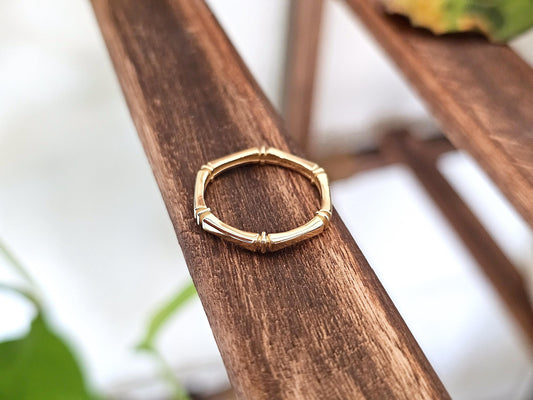 14K Solid Gold Handmade Ring Band in Round Hexagon Shape