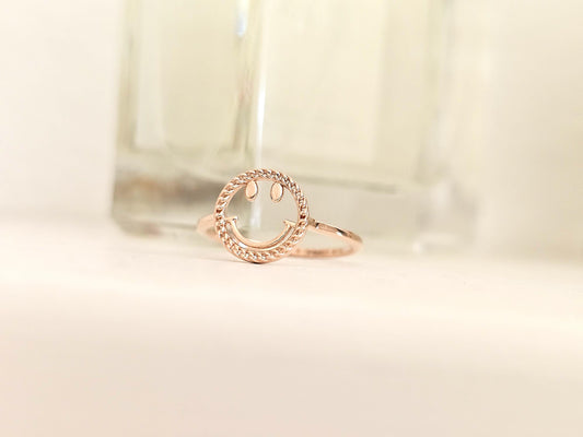 14K Solid Gold Handmade Ring Band with a Smiley Face