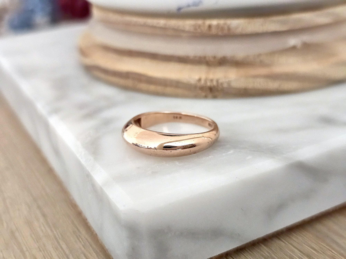 14K Solid Gold Handmade Ring Band Domed Oval Shape