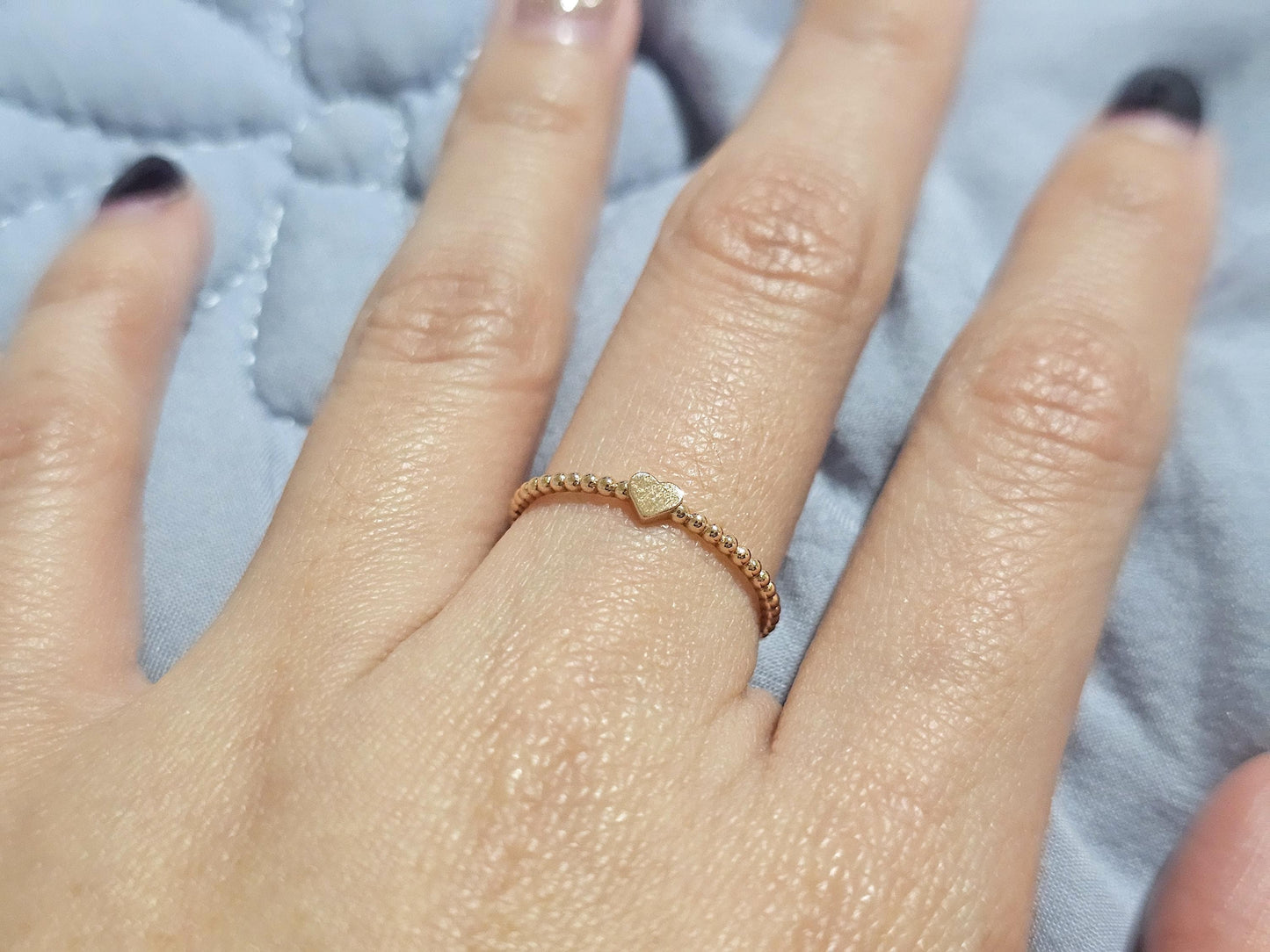 14K Solid Gold Handmade Ring Band with a Small Mini Single Heart