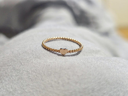 14K Solid Gold Handmade Ring Band with a Small Mini Single Heart