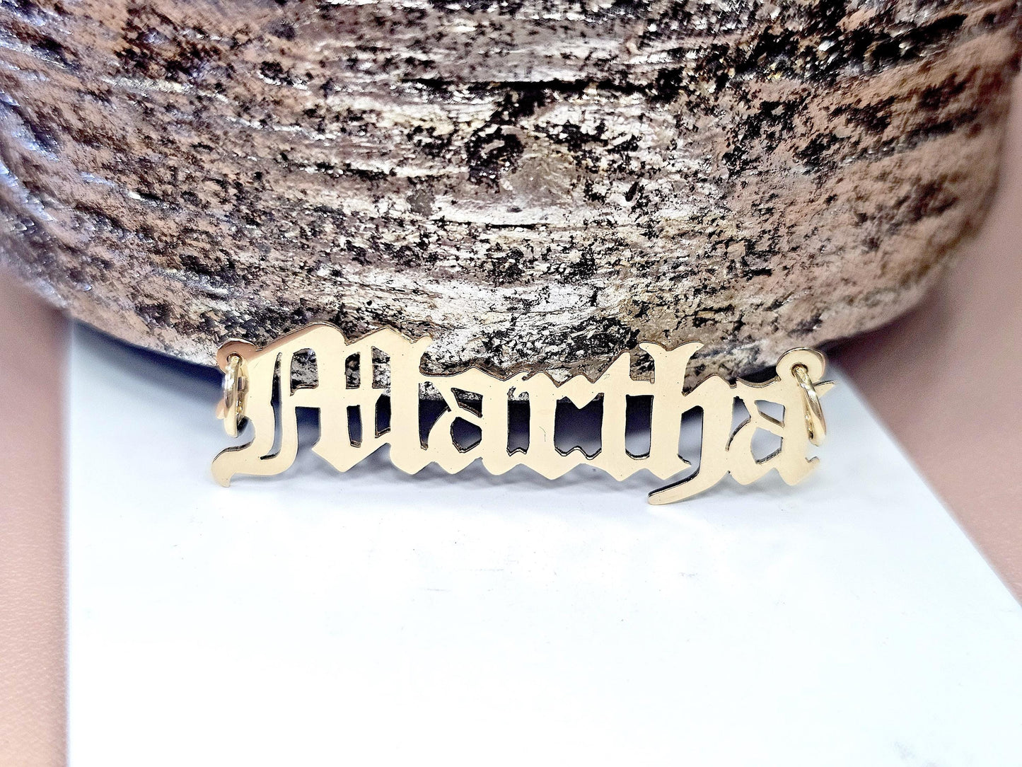 10K Solid Yellow Gold Name Pendant Necklace with Old English Text