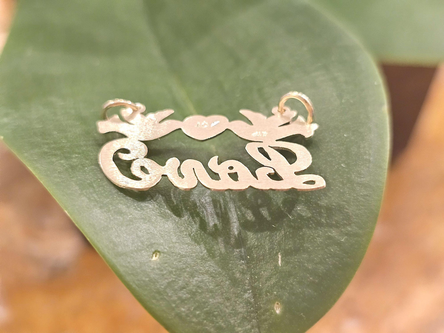 14K Solid Yellow Gold Name Pendant Necklace with Beautiful Doves and Heart