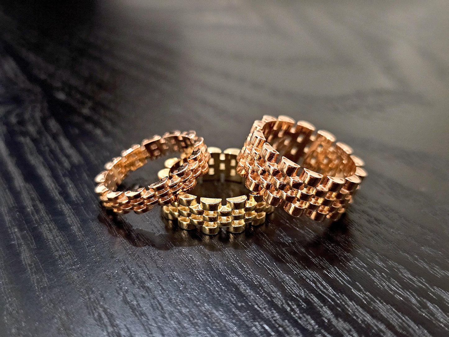 14K Solid Gold Handmade Brick Chain Ring Band