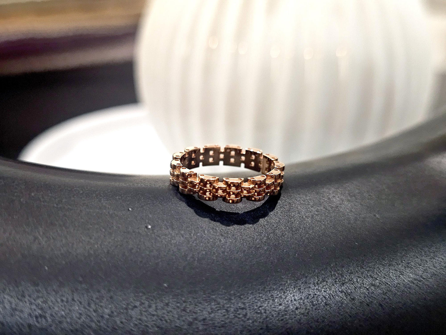 14K Solid Gold Handmade Brick Chain Ring Band