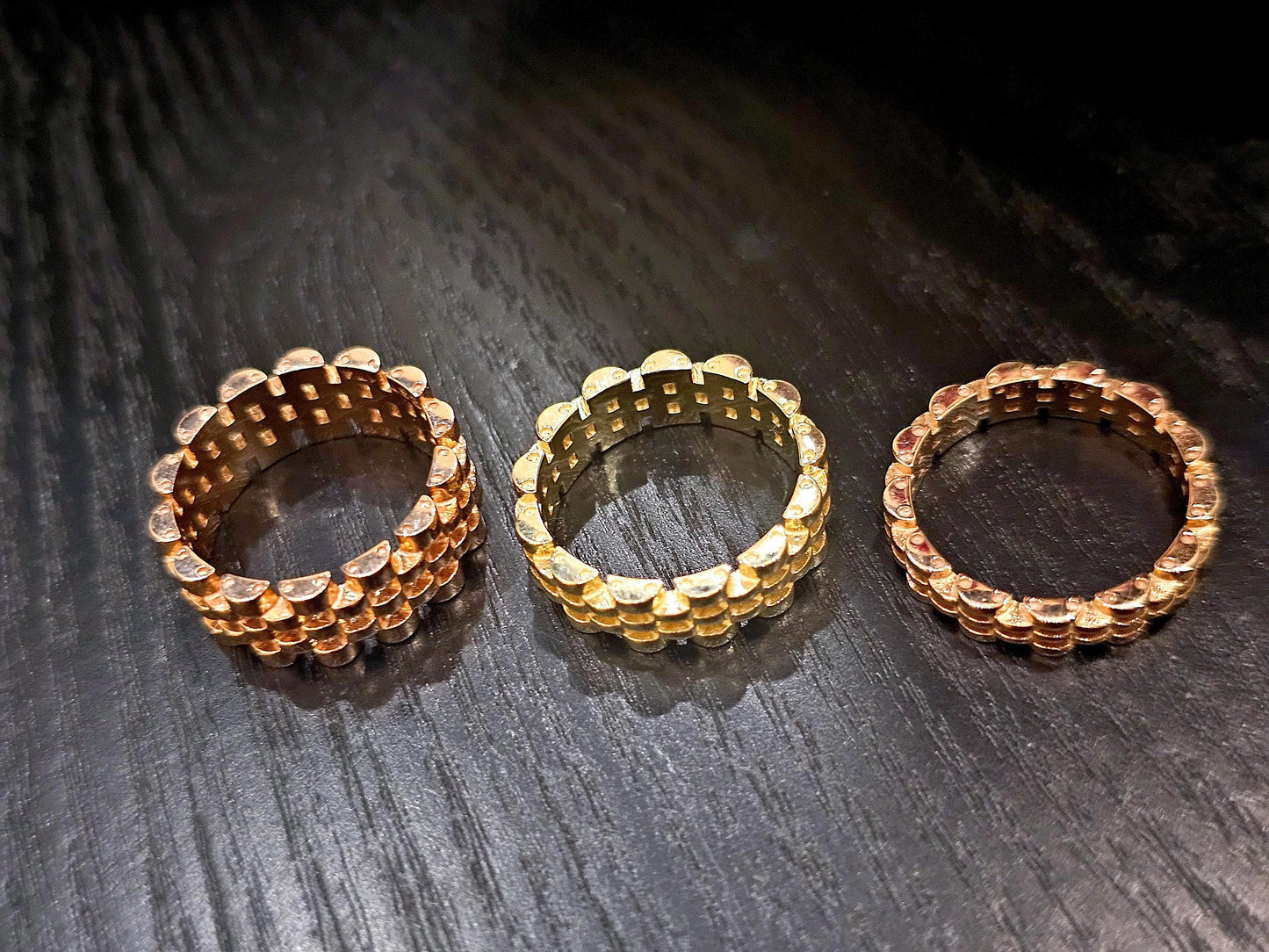 14K Solid Gold Handmade Brick Chain Ring Band
