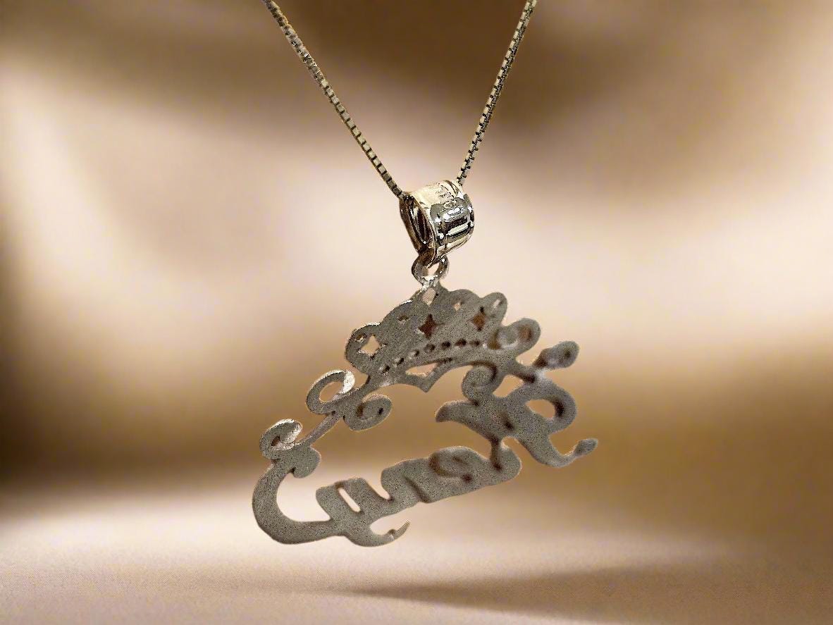 10K Solid Yellow Gold Personalized Custom Handmade Name Pendant with Crown