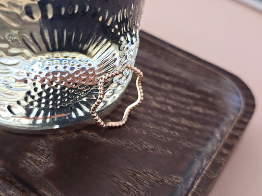 14K Solid Gold Handmade Beaded Dotted Wave Ring Band
