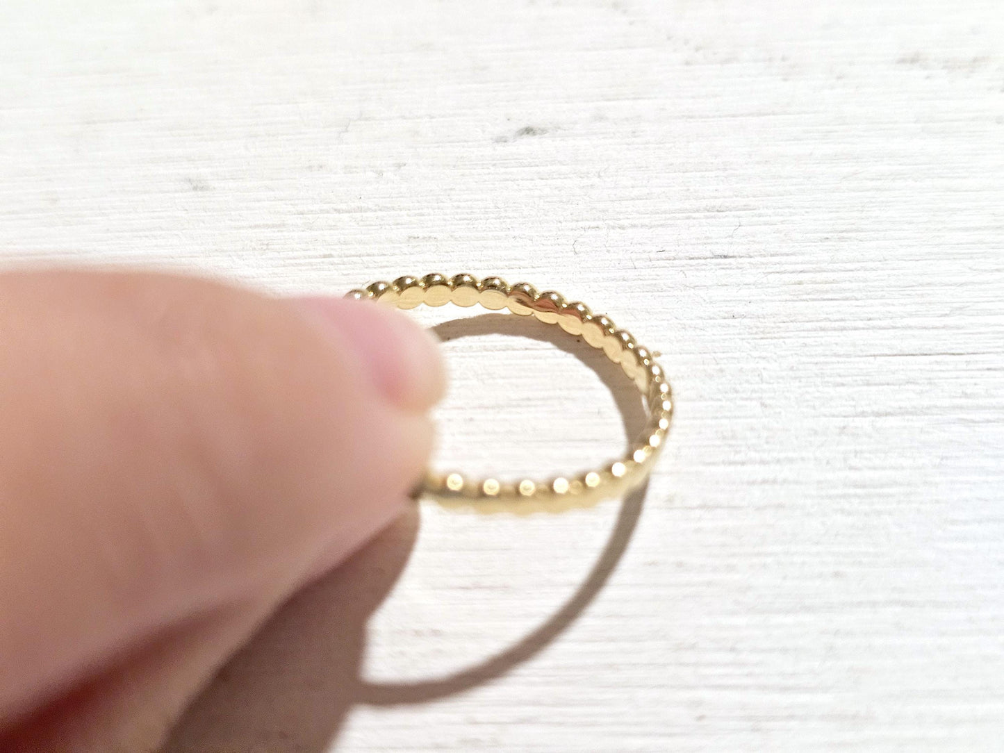 14K Solid Gold Handmade Circle Shaped Links Dotted Circles Ring Band