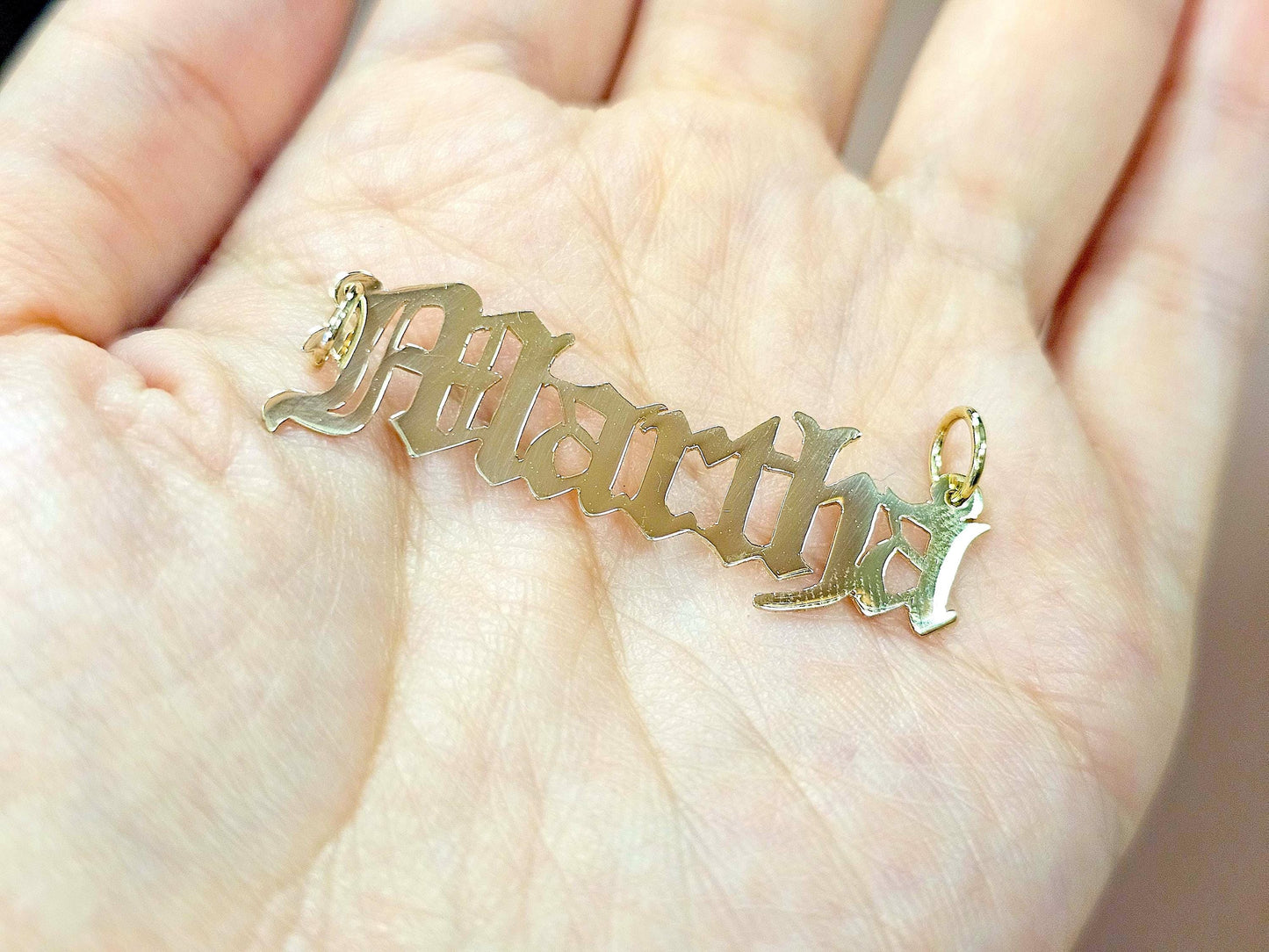 10K Solid Yellow Gold Name Pendant Necklace with Old English Text