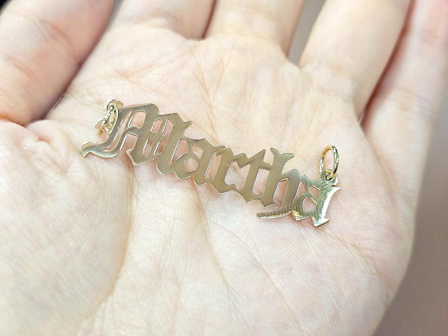 10K Solid Yellow Gold Name Pendant Necklace with Old English Text