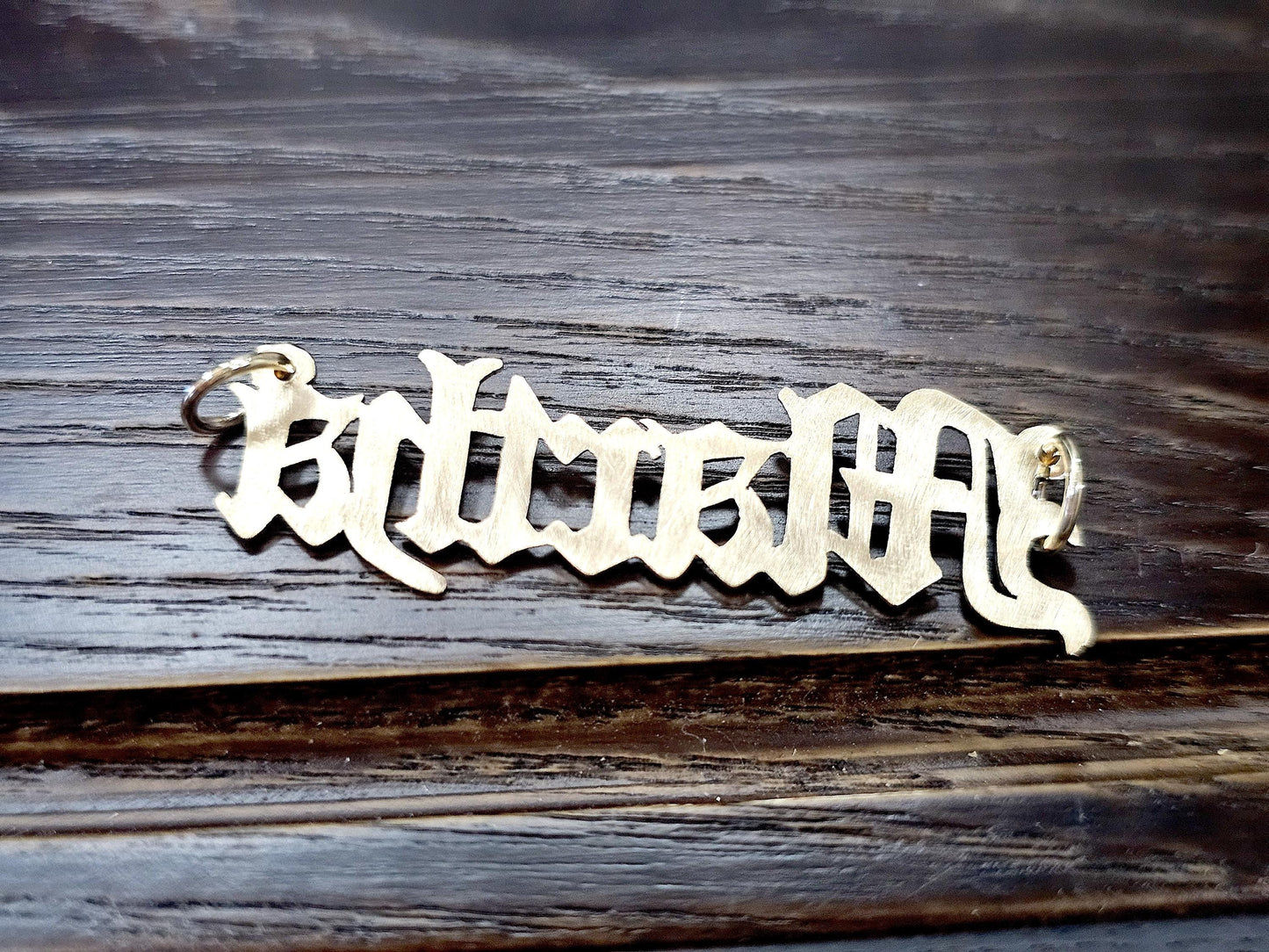 10K Solid Yellow Gold Name Pendant Necklace with Old English Text