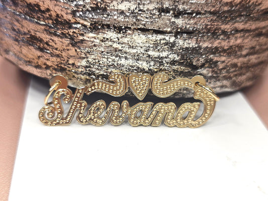 10K Solid Yellow Gold Cursive Dotted Name Pendant Necklace with Heart