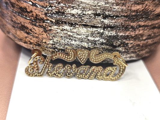 14K Solid Yellow Gold Cursive Dotted Name Pendant Necklace with Heart