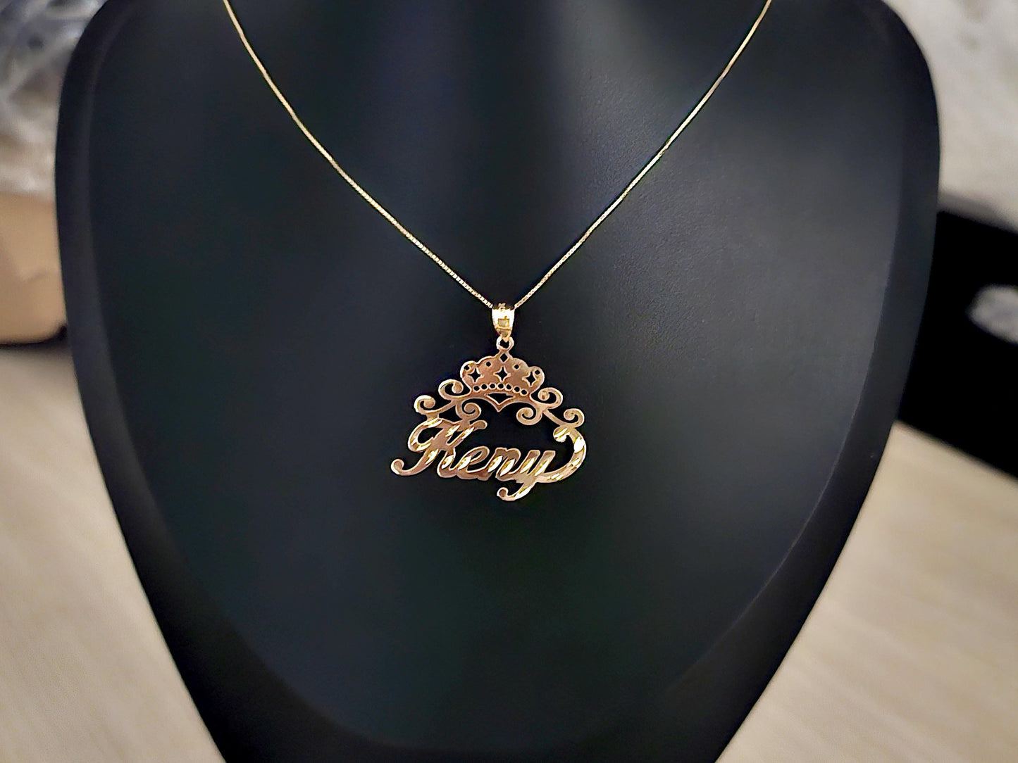 10K Solid Yellow Gold Personalized Custom Handmade Name Pendant with Crown