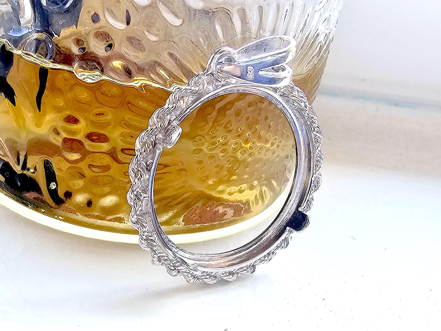 925 Sterling Silver Rope Edge Bezel for 24mm Quarters 25 Cents Coins