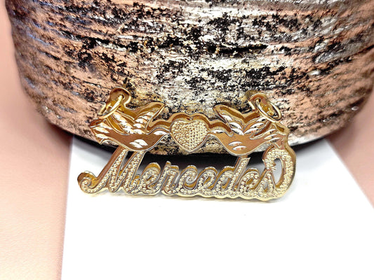 10K Solid Yellow Gold Cursive Dotted 3D Double Plated Name Pendant Necklace