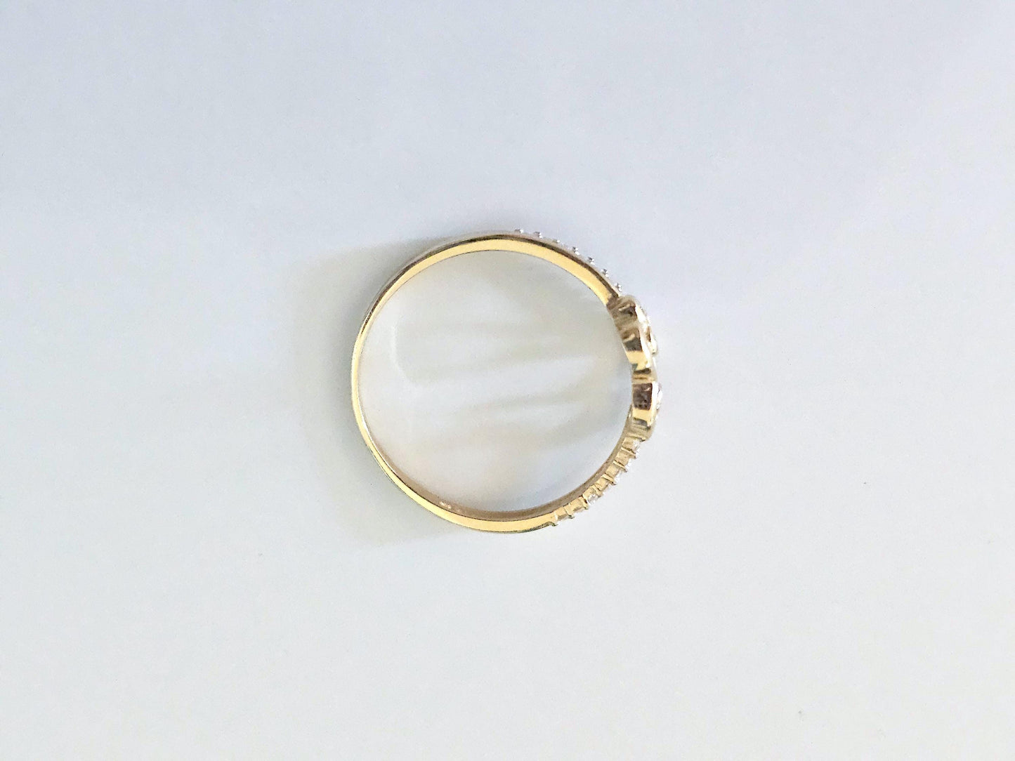 14K Solid Yellow Gold Three Hearts Ring Band with CZ Stones