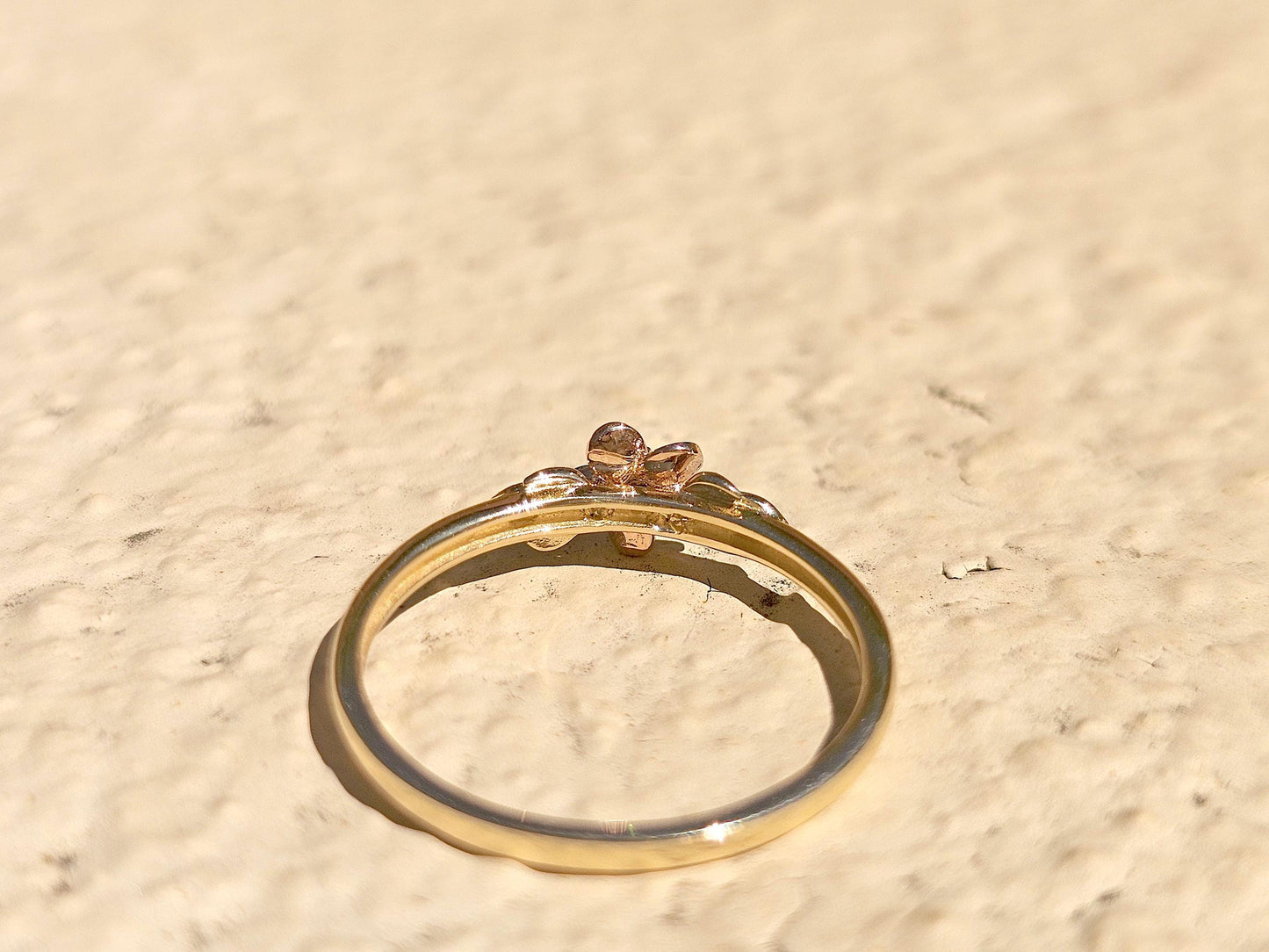 14K Solid Gold Small Flower Ring Band with CZ Stone