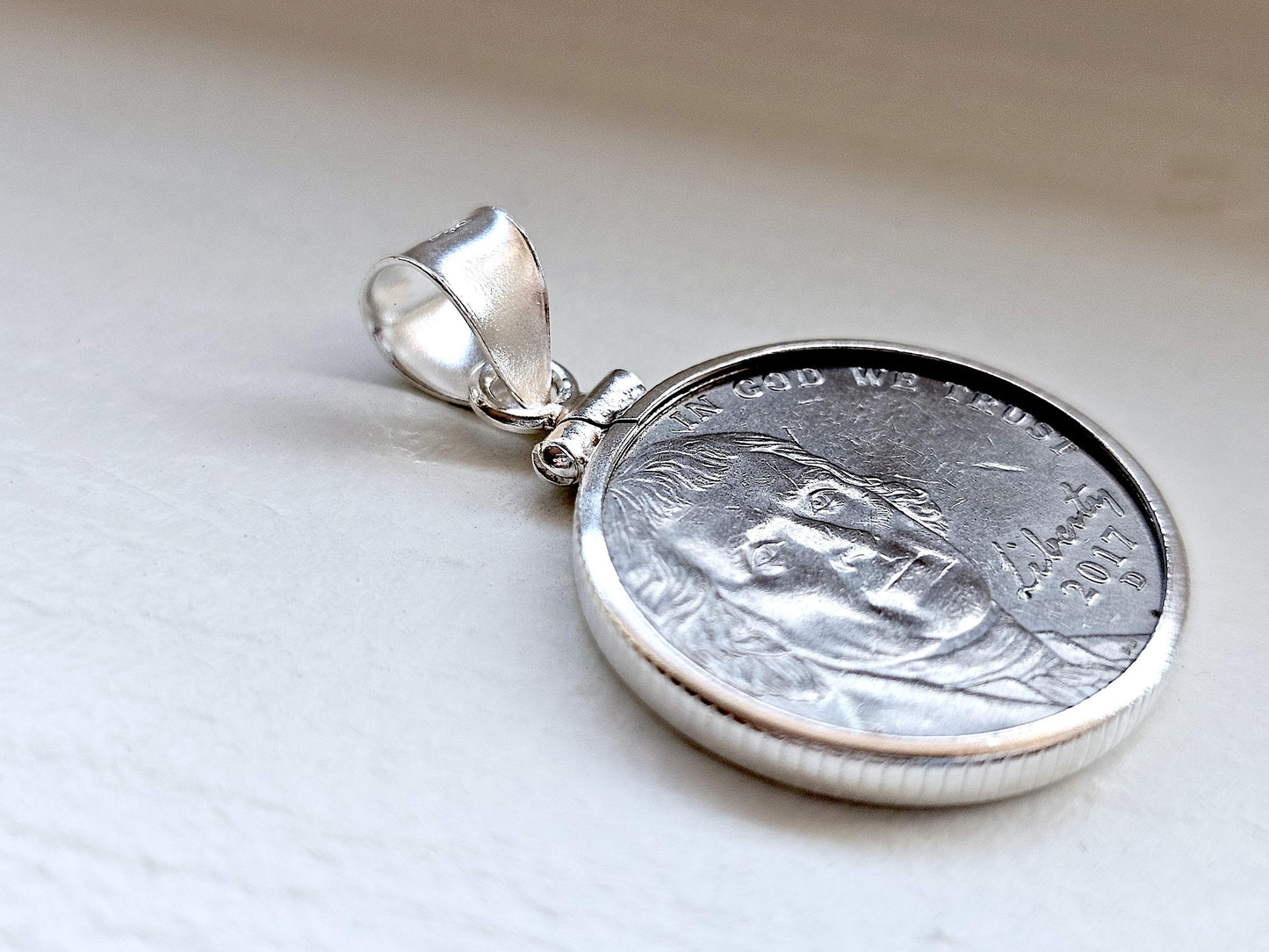 925 Sterling Silver Screw Top Simple Bezel for 21mm Nickel 5 Cent Coins