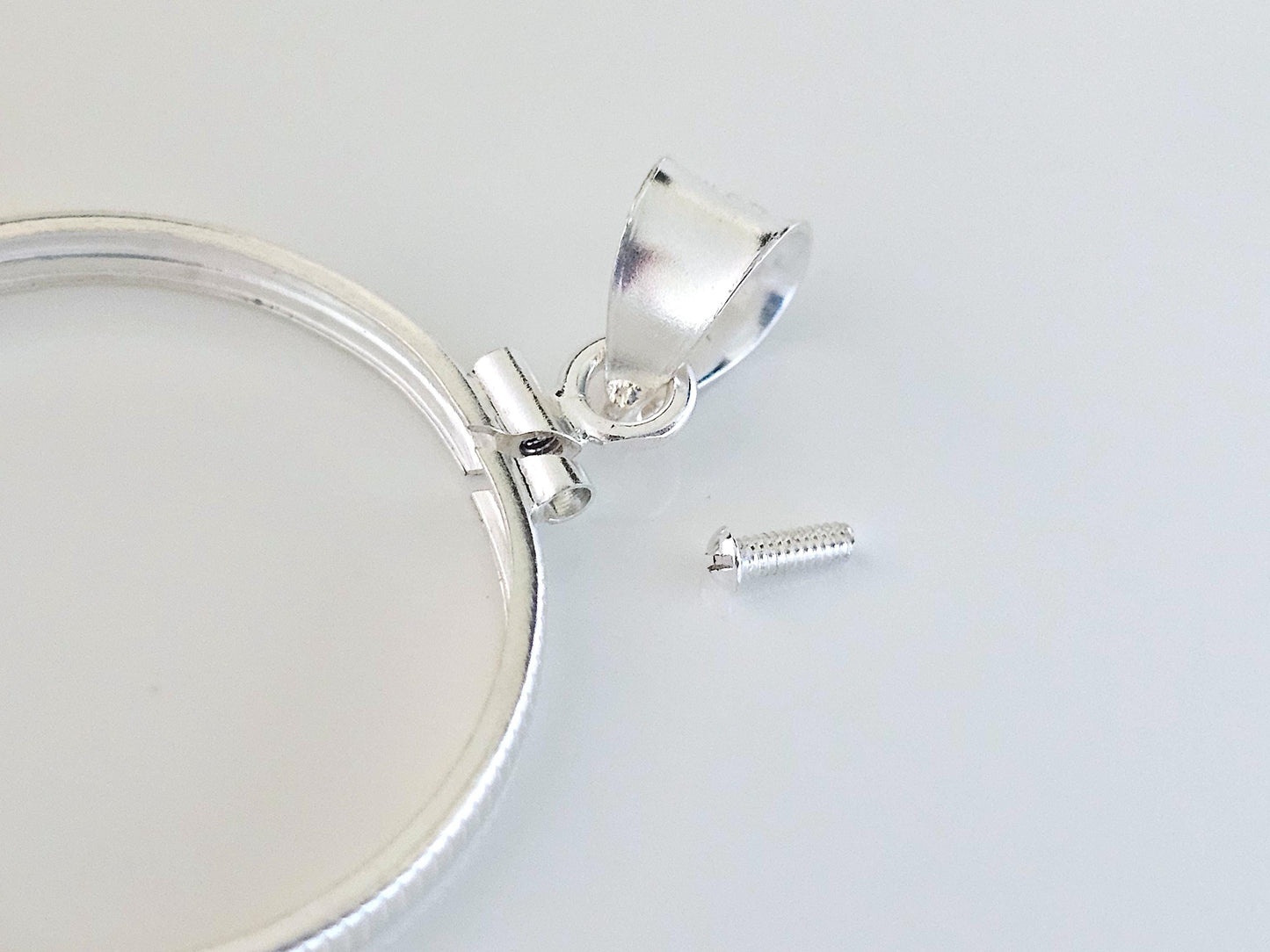 925 Sterling Silver Screw Top Simple Bezel for 26mm Susan B Anthony Sacagawea Dollar Coins