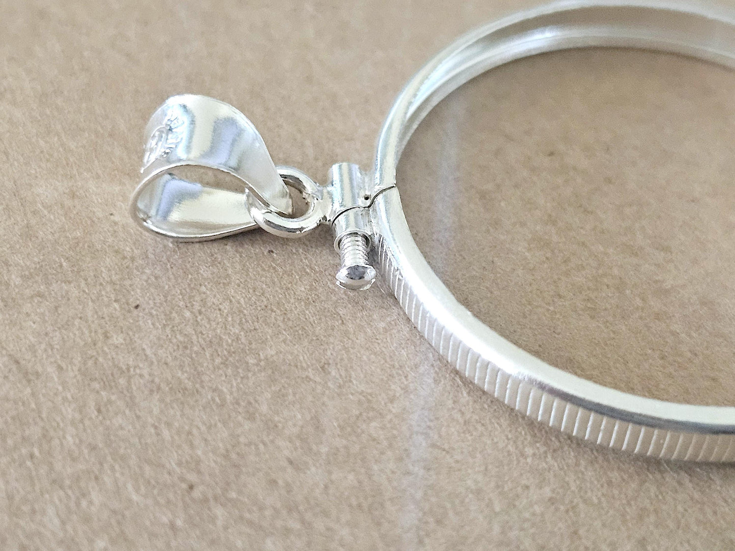 925 Sterling Silver Screw Top Simple Bezel for 30mm Half Dollar 50 Cents Coins