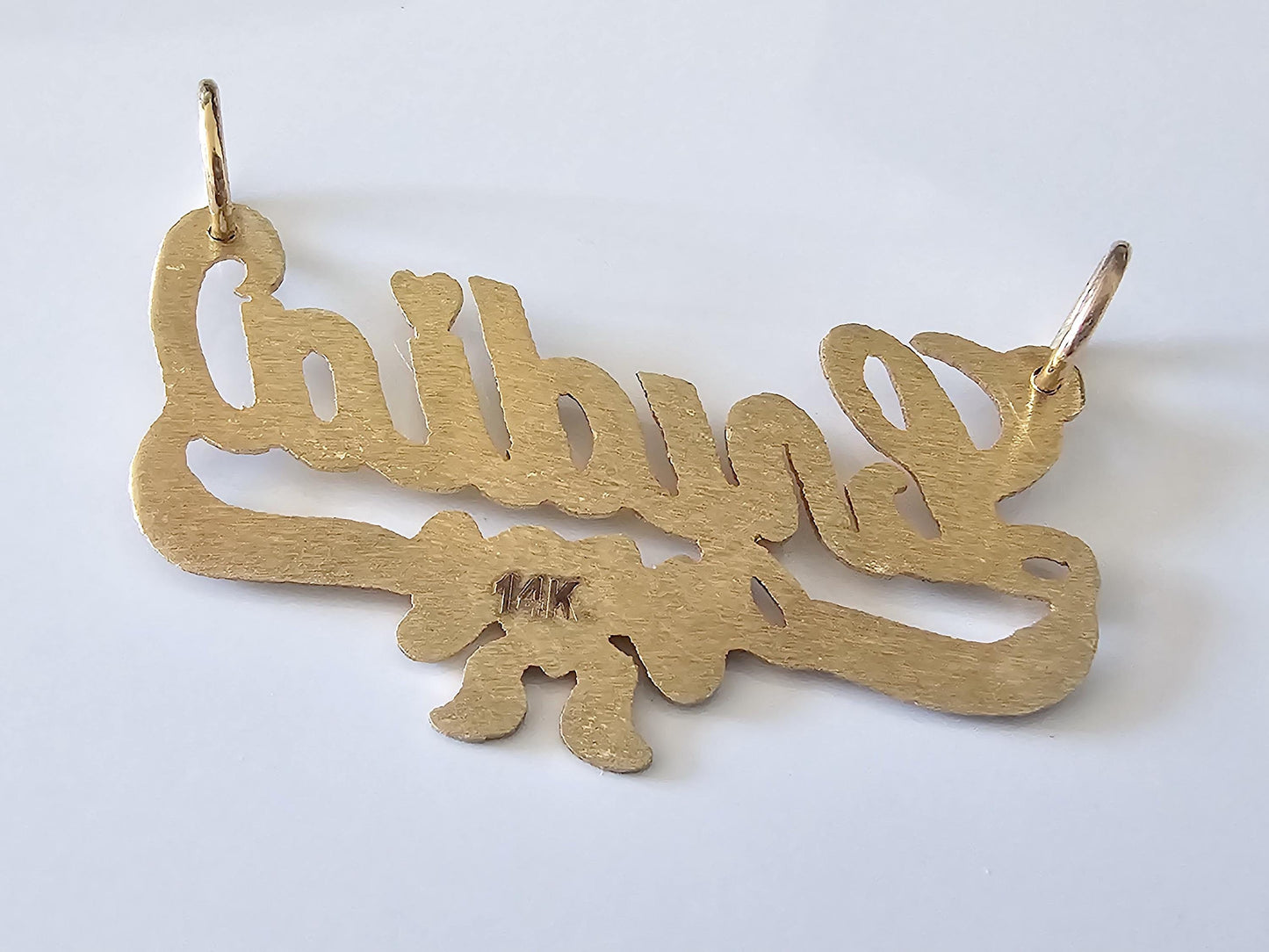 14K Solid Yellow Gold Name Pendant Necklace with Heart Bow Banner