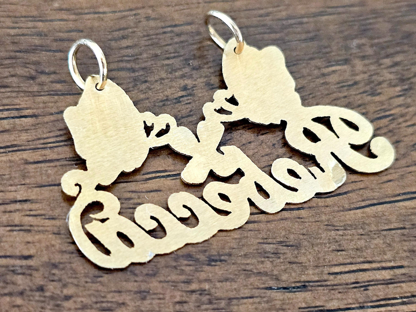 10K Solid Yellow Gold Name Pendant Necklace with Two Large Butterflies