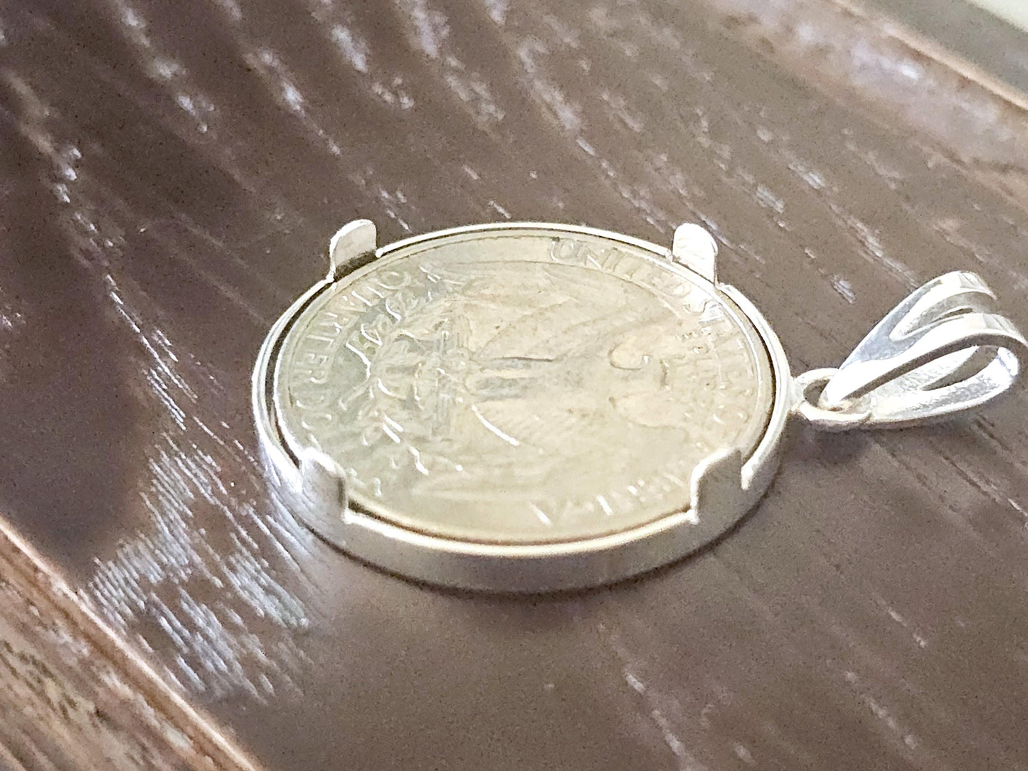 925 Sterling Silver Prong Back Simple Bezel for 24mm Quarters 25 Cents Coins