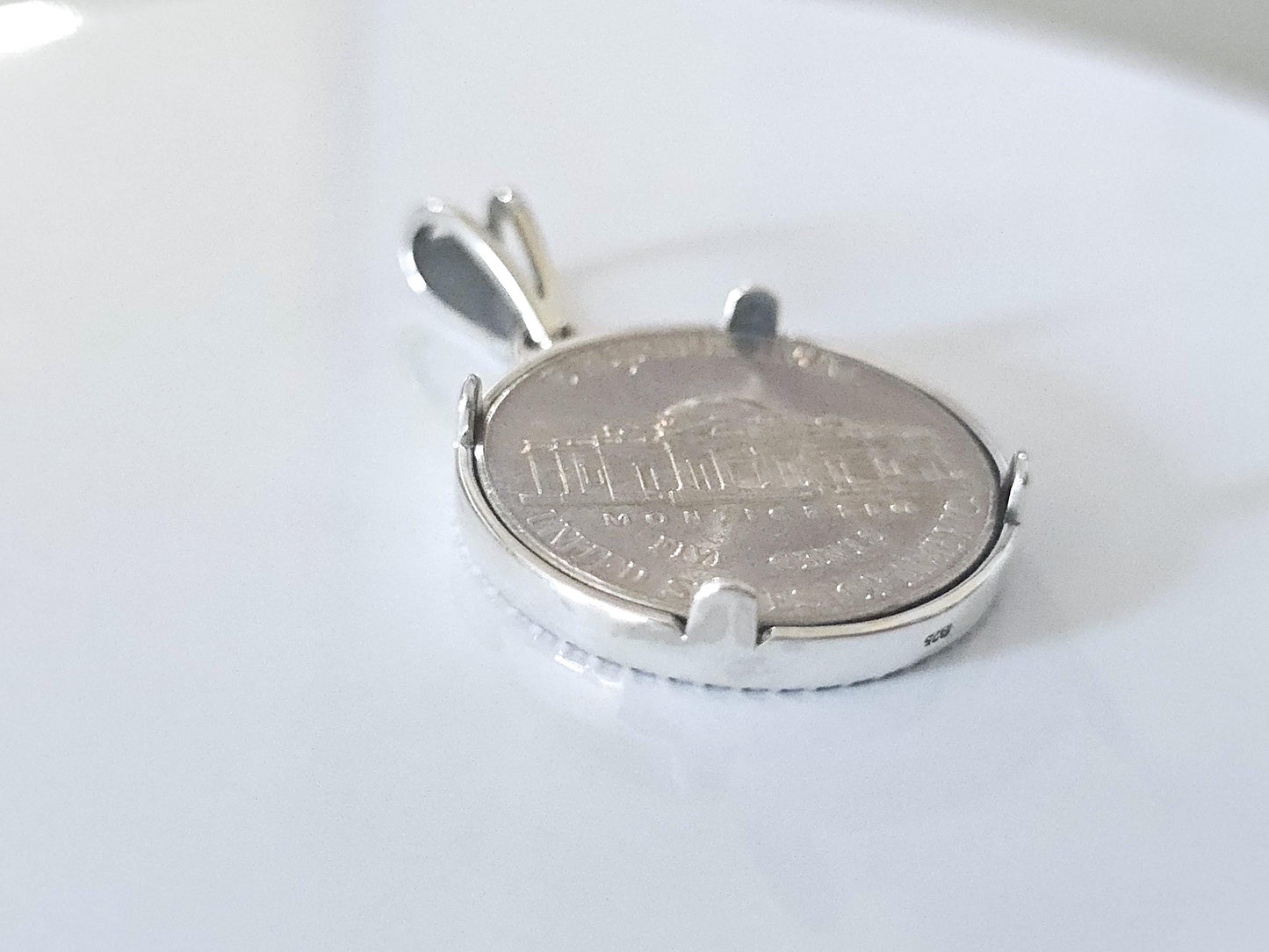 925 Sterling Silver Prong Back Illusion Edge Bezel for 21mm Nickel 5 Cent Coins