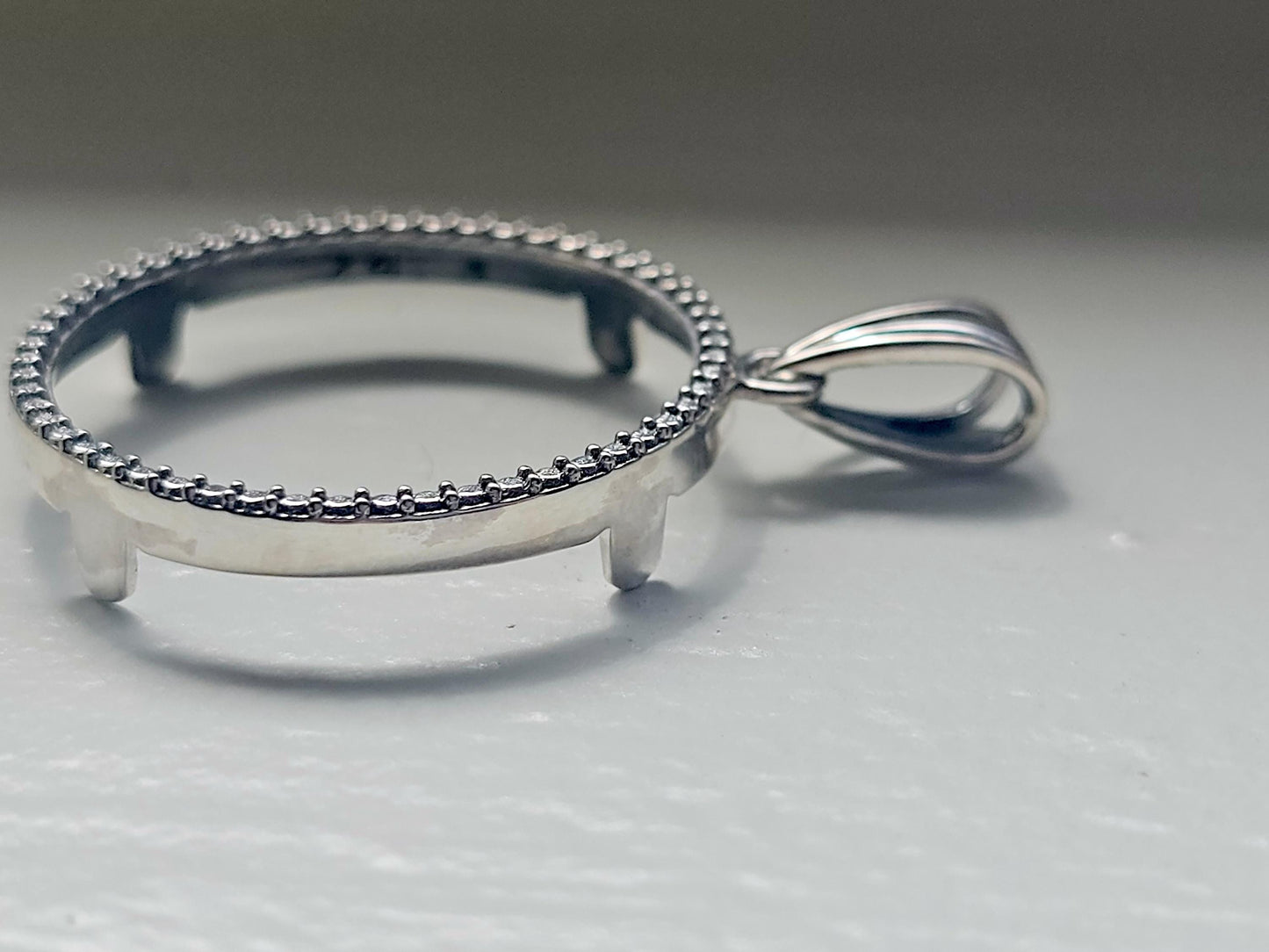 925 Sterling Silver Prong Back Illusion Edge Bezel for 24mm Quarters 25 Cents Coins