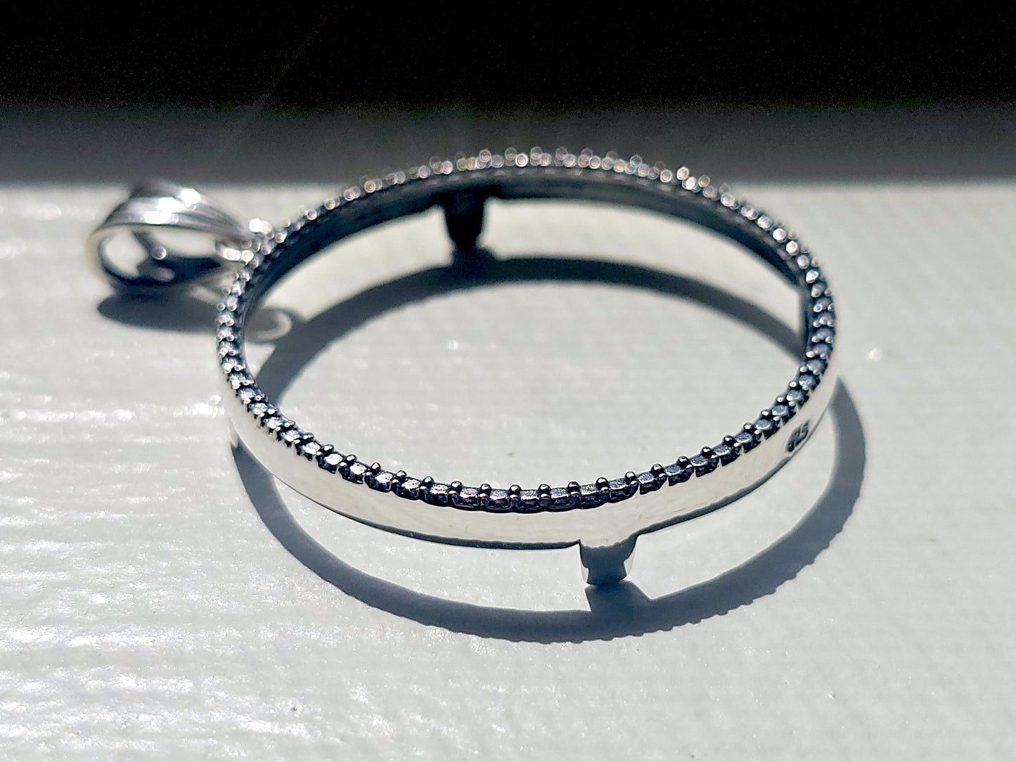 925 Sterling Silver Prong Back Illusion Edge Bezel for 30mm Half Dollar 50 Cents Coins