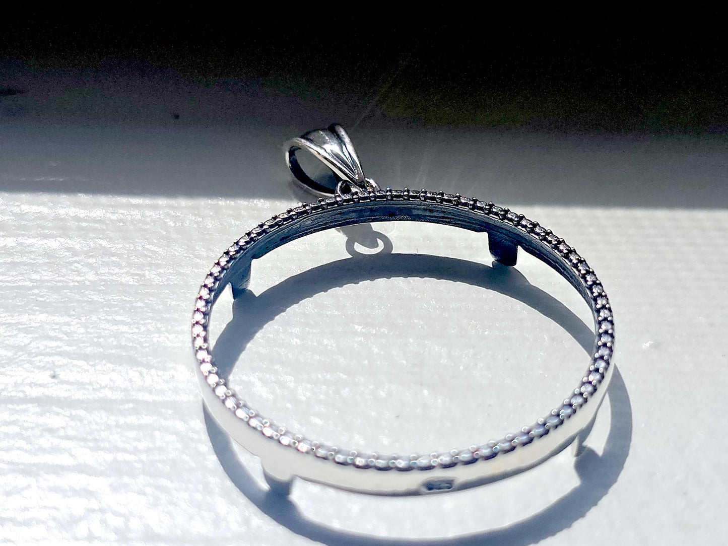 925 Sterling Silver Prong Back Illusion Edge Bezel for 30mm Half Dollar 50 Cents Coins