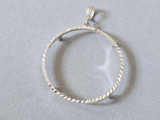 925 Sterling Silver Prong Back Diamond Cut Bezel for 39mm 1 oz Silver Rounds Casino Chips Mexican Cien Pesos Coins