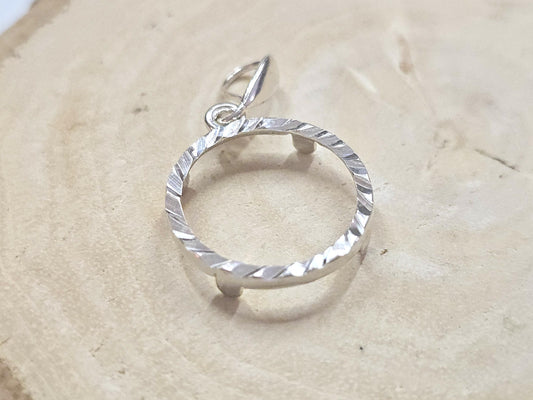 925 Sterling Silver Prong Back Diamond Cut Bezel for 18mm Dime 10 Cent Coins