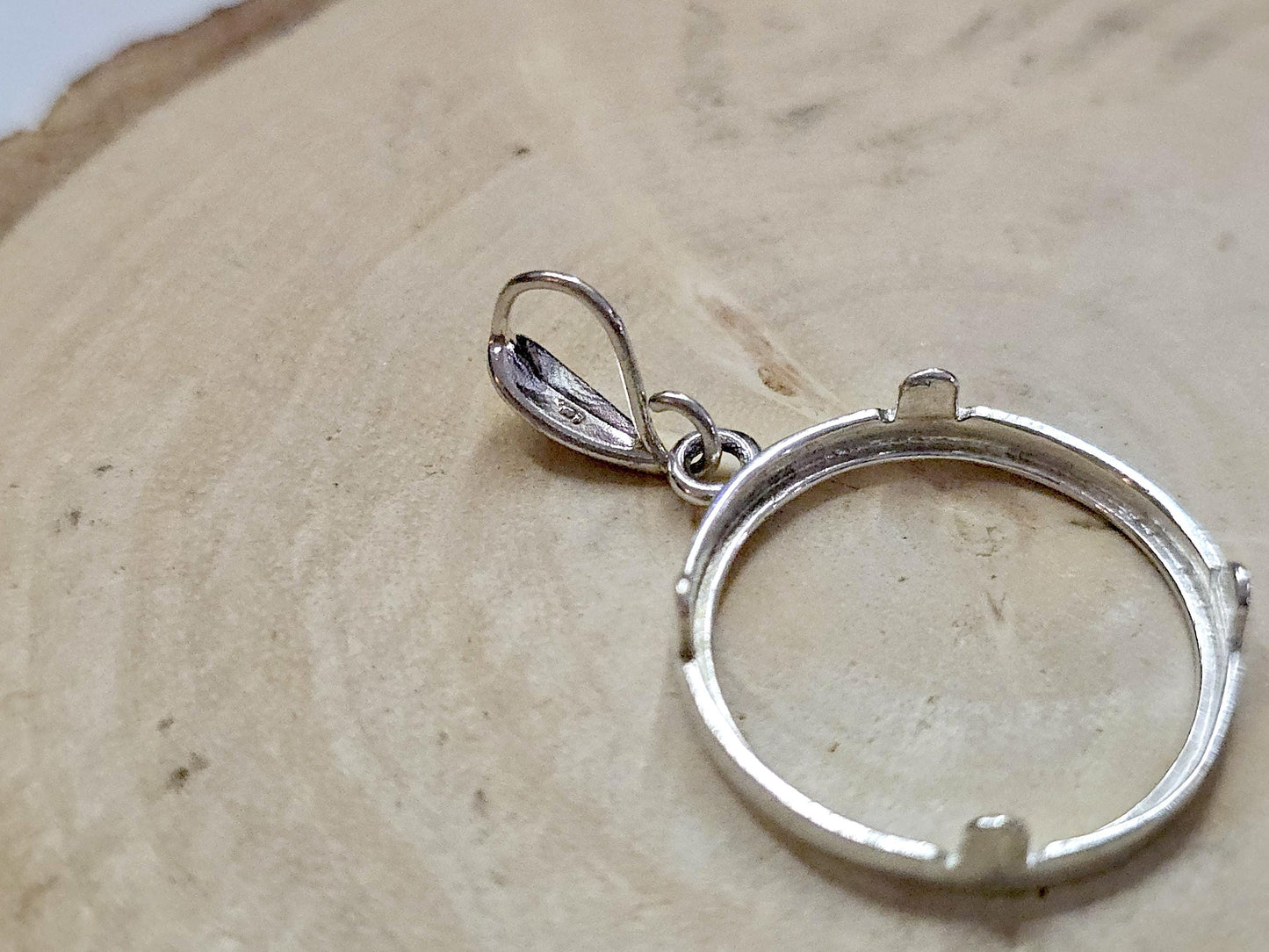 925 Sterling Silver Prong Back Diamond Cut Bezel for 19mm Penny 1 Cent Coins