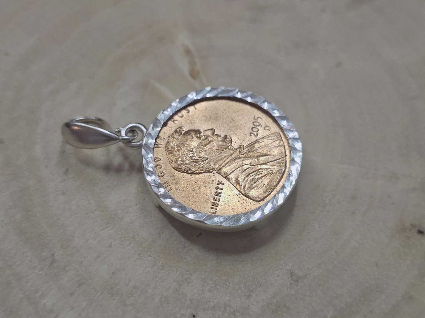 925 Sterling Silver Prong Back Diamond Cut Bezel for 19mm Penny 1 Cent Coins