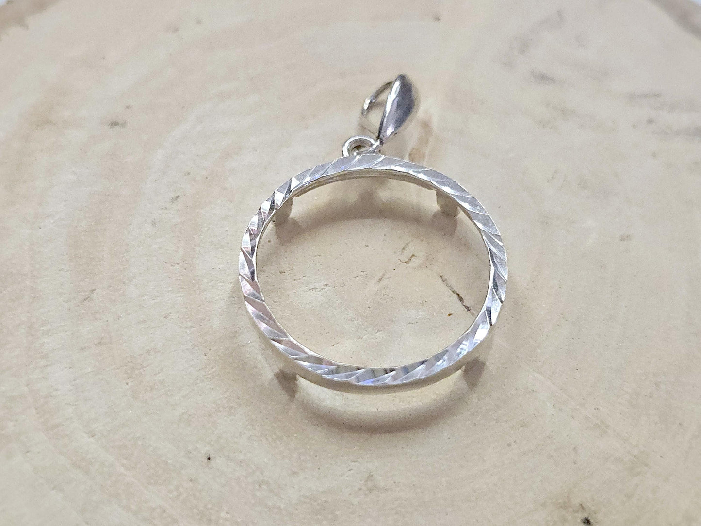 925 Sterling Silver Prong Back Diamond Cut for 22mm Nickel 5 Cent Coins