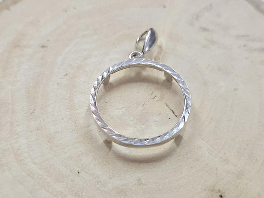 925 Sterling Silver Prong Back Diamond Cut for 22mm Nickel 5 Cent Coins