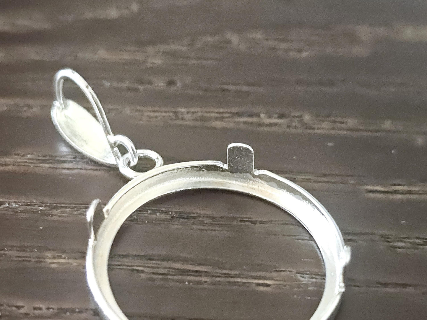 925 Sterling Silver Prong Back Simple Bezel for 19mm Penny 1 Cent Coins