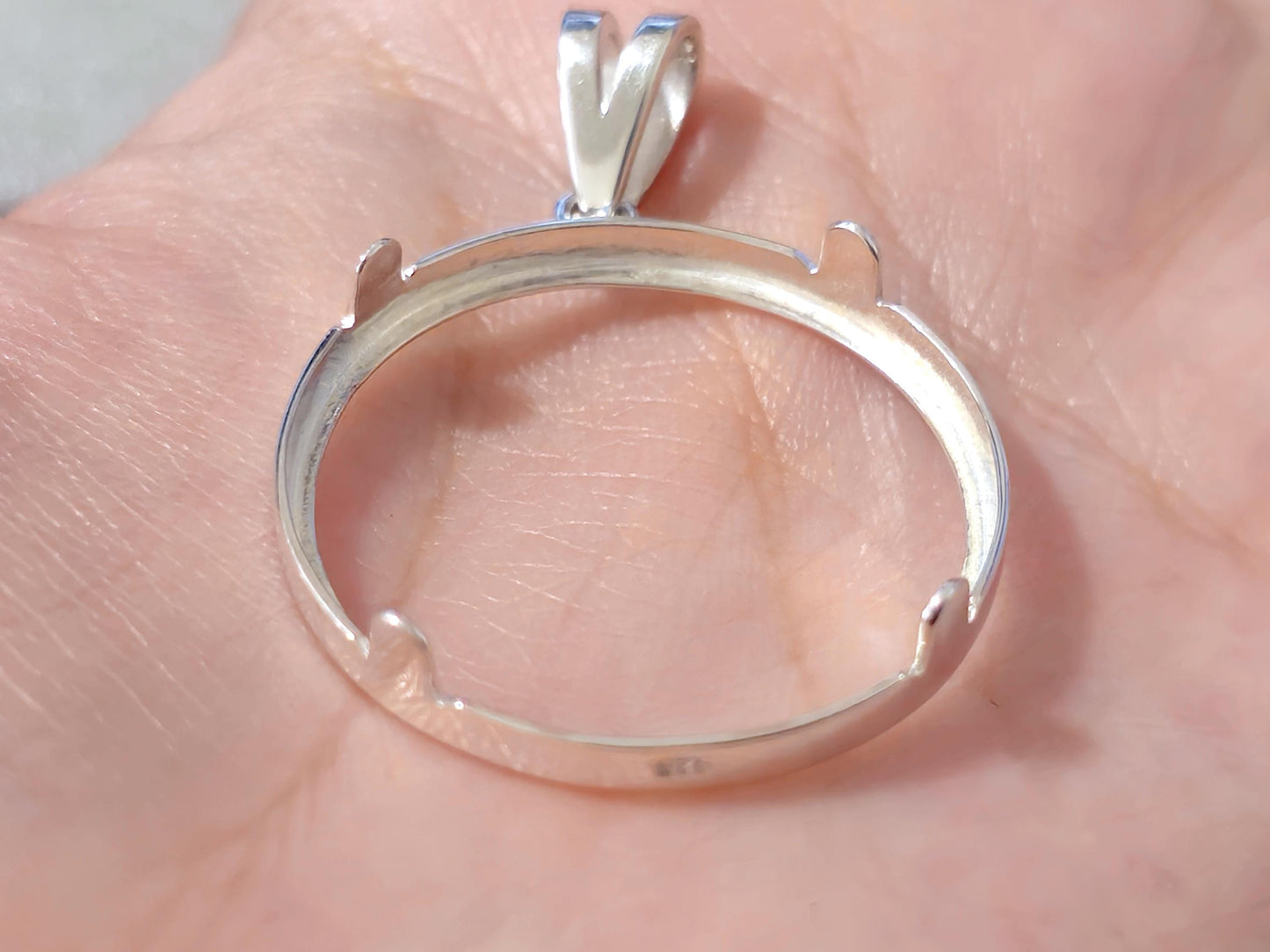 925 Sterling Silver Prong Back Simple Bezel for 26mm Susan B Anthony Dollar Coin