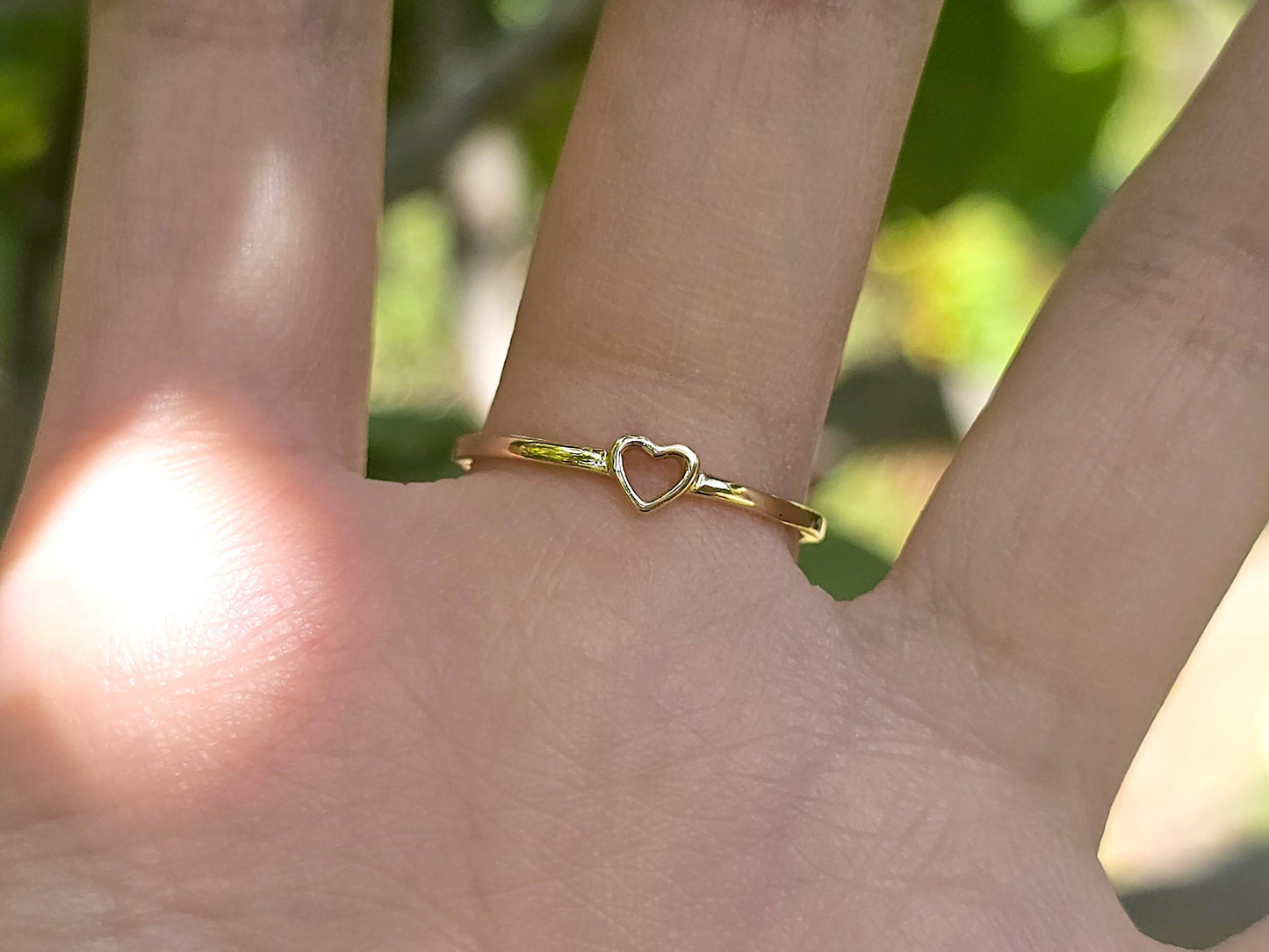 14K Solid Yellow Gold Cross and Heart Two Sided Ring Band with CZ Stones