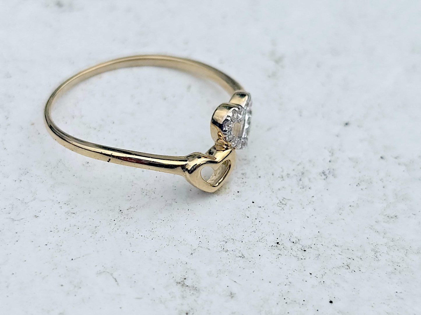 14K Solid Yellow Gold Two Hearts Ring Band with CZ Stones