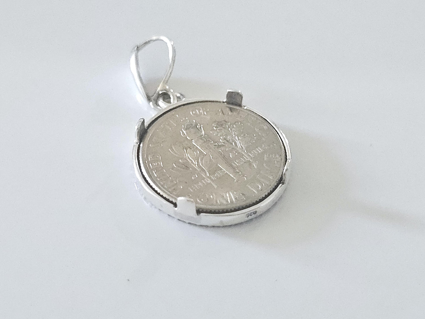 925 Sterling Silver Prong Back Illusion Edge Bezel for 18mm Dime 10 Cent Coins